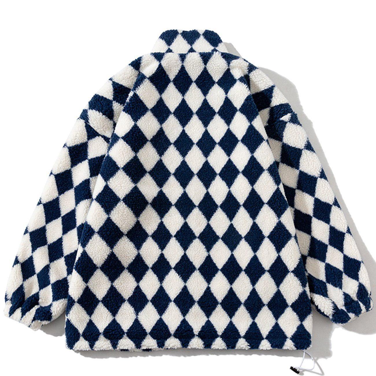 Concert Outfit Diamond Pattern Sherpa Winter Coat Concert Outfit Diamond Pattern Sherpa Winter Coat