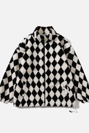 Concert Outfit Diamond Pattern Sherpa Winter Coat