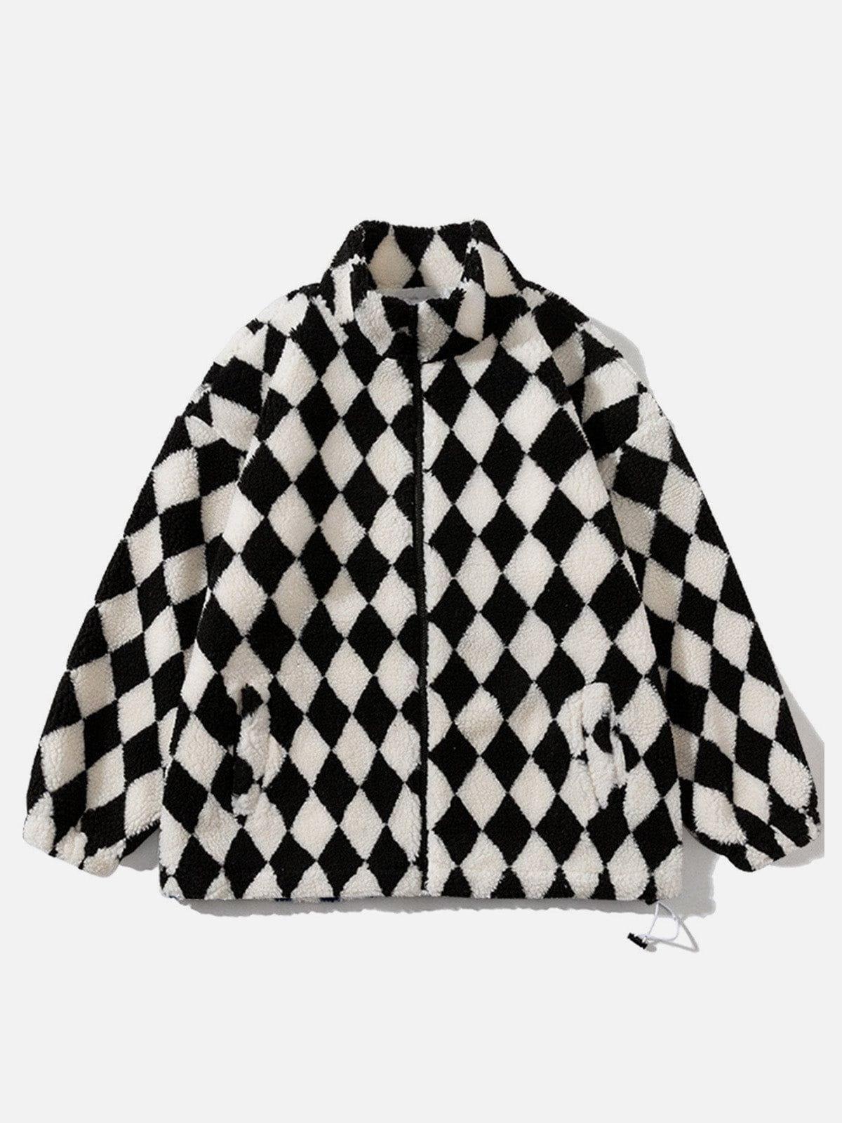 Concert Outfit Diamond Pattern Sherpa Winter Coat Concert Outfit Diamond Pattern Sherpa Winter Coat