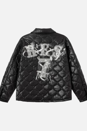 Concert Outfit Diamond Quilted Letter Embroidery Quilted Jacket