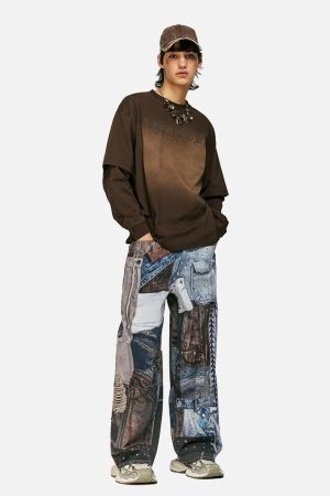 Concert Outfit Digital Printed Faux Panel Jeans