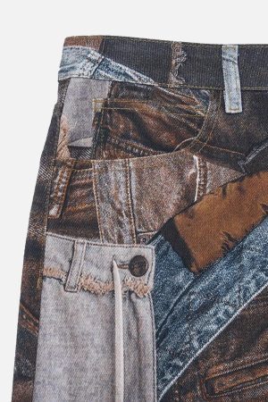 Concert Outfit Digital Printed Faux Panel Jeans