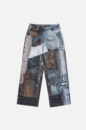 Concert Outfit Digital Printed Faux Panel Jeans