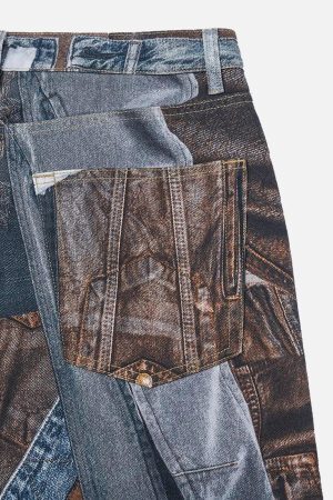 Concert Outfit Digital Printed Faux Panel Jeans