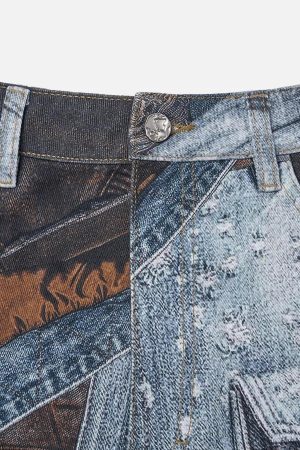 Concert Outfit Digital Printed Faux Panel Jeans