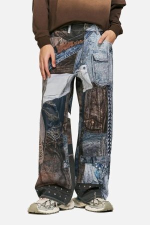 Concert Outfit Digital Printed Faux Panel Jeans