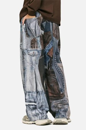 Concert Outfit Digital Printed Faux Panel Jeans