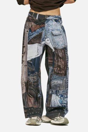 Concert Outfit Digital Printed Faux Panel Jeans