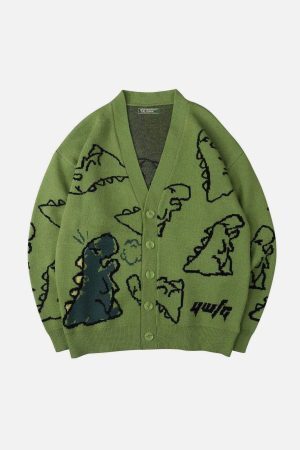 Concert Outfit Dinosaur Cartoon Pattern Knit Cardigan