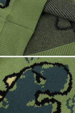 Concert Outfit Dinosaur Cartoon Pattern Knit Cardigan