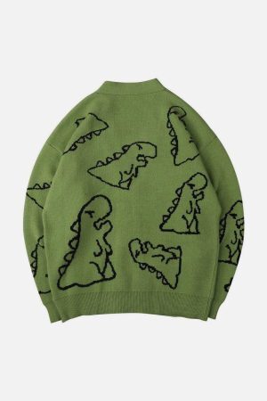 Concert Outfit Dinosaur Cartoon Pattern Knit Cardigan