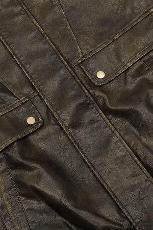 Concert Outfit Dip-Dye Washed Faux Leather Jacket