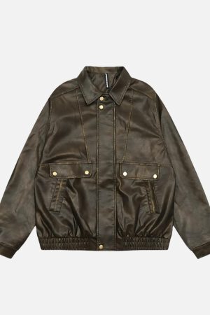 Concert Outfit Dip-Dye Washed Faux Leather Jacket