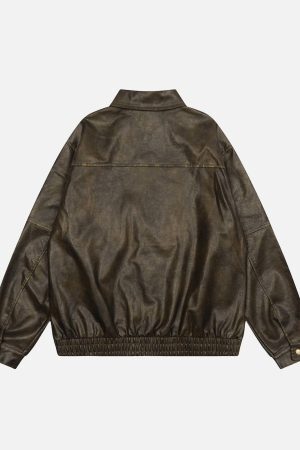 Concert Outfit Dip-Dye Washed Faux Leather Jacket