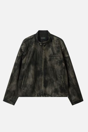 Concert Outfit Dirt Color Faux Leather Jacket