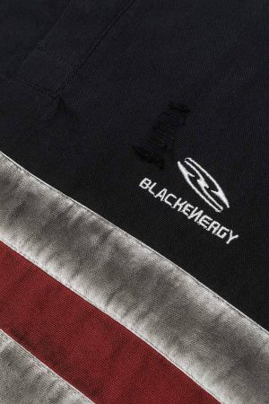 Concert Outfit Dirty-Dye Embroidered Long Sleeve Polo Shirt