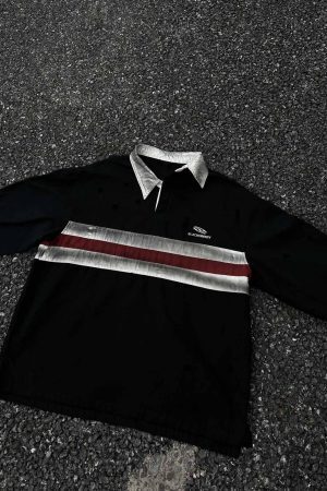 Concert Outfit Dirty-Dye Embroidered Long Sleeve Polo Shirt