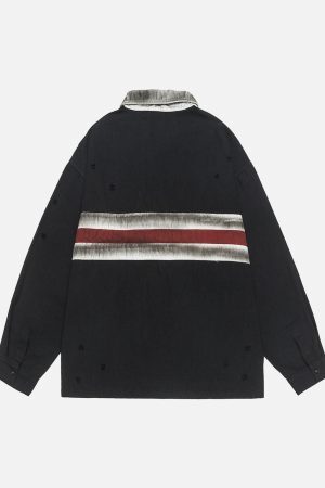 Concert Outfit Dirty-Dye Embroidered Long Sleeve Polo Shirt