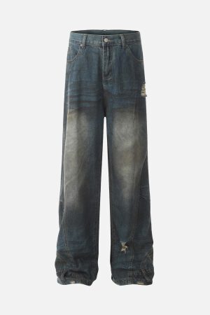 Concert Outfit Dirty Dyed Washed Straight Jeans