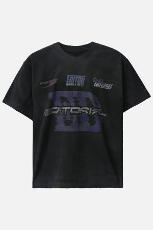 Concert Outfit Dirty Wash Heavy Print Street Rap T-Shirt