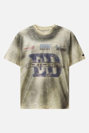 Concert Outfit Dirty Wash Heavy Print Street Rap T-Shirt