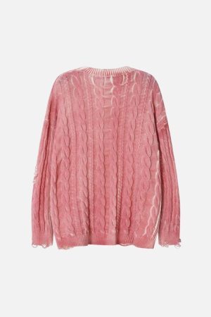 Concert Outfit Distressed Cable Knit Sweater