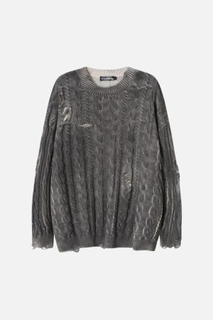 Concert Outfit Distressed Cable Knit Sweater