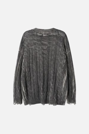 Concert Outfit Distressed Cable Knit Sweater