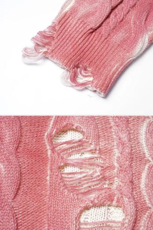 Concert Outfit Distressed Cable Knit Sweater