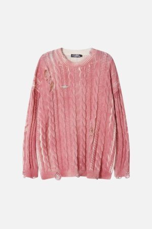 Concert Outfit Distressed Cable Knit Sweater
