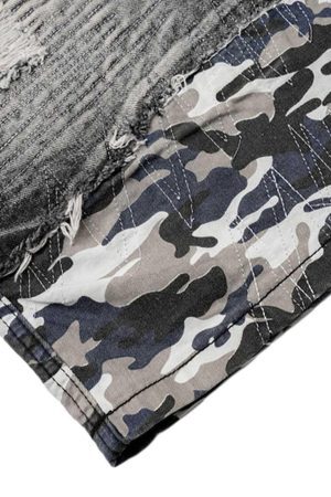 Concert Outfit Distressed Camouflage Denim Shorts