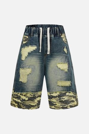 Concert Outfit Distressed Camouflage Denim Shorts