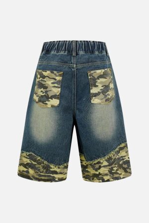 Concert Outfit Distressed Camouflage Denim Shorts