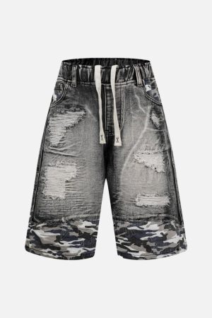 Concert Outfit Distressed Camouflage Denim Shorts