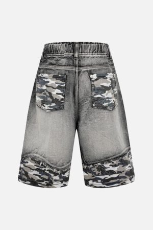Concert Outfit Distressed Camouflage Denim Shorts