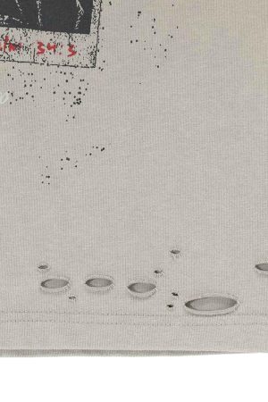 Concert Outfit Distressed Camouflage Faux Two-Piece Graphic T-Shirt