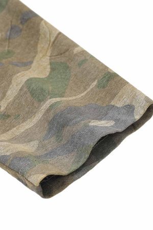 Concert Outfit Distressed Camouflage Faux Two-Piece Graphic T-Shirt