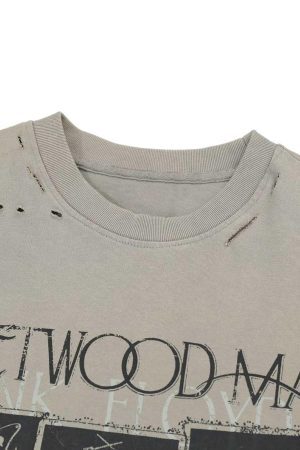 Concert Outfit Distressed Camouflage Faux Two-Piece Graphic T-Shirt