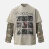 Concert Outfit Distressed Camouflage Faux Two-Piece Graphic T-Shirt