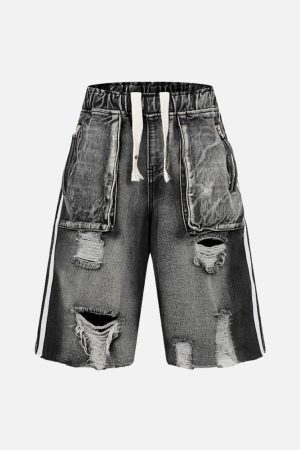 Concert Outfit Distressed Cargo Denim Shorts