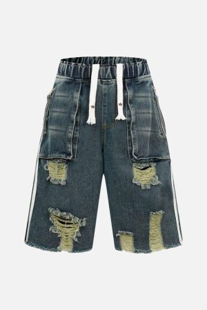 Concert Outfit Distressed Cargo Denim Shorts