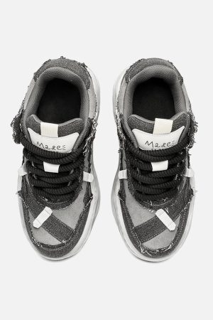 Concert Outfit Distressed Deconstructed Split Whisker Platform Sneakers