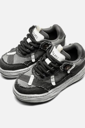 Concert Outfit Distressed Deconstructed Split Whisker Platform Sneakers