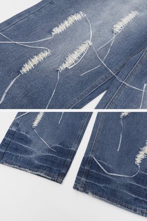 Concert Outfit Distressed Decorative Band Loose Jeans