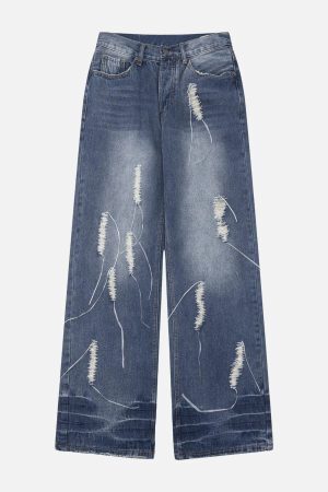 Concert Outfit Distressed Decorative Band Loose Jeans