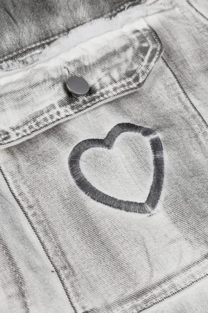 Concert Outfit Distressed Denim Embroidery Jacket