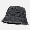 Concert Outfit Distressed Denim Raw Edge Destroyed Bucket Hat