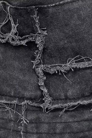 Concert Outfit Distressed Denim Raw Edge Destroyed Bucket Hat