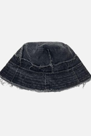 Concert Outfit Distressed Denim Raw Edge Destroyed Bucket Hat