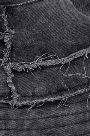 Concert Outfit Distressed Denim Raw Edge Destroyed Bucket Hat